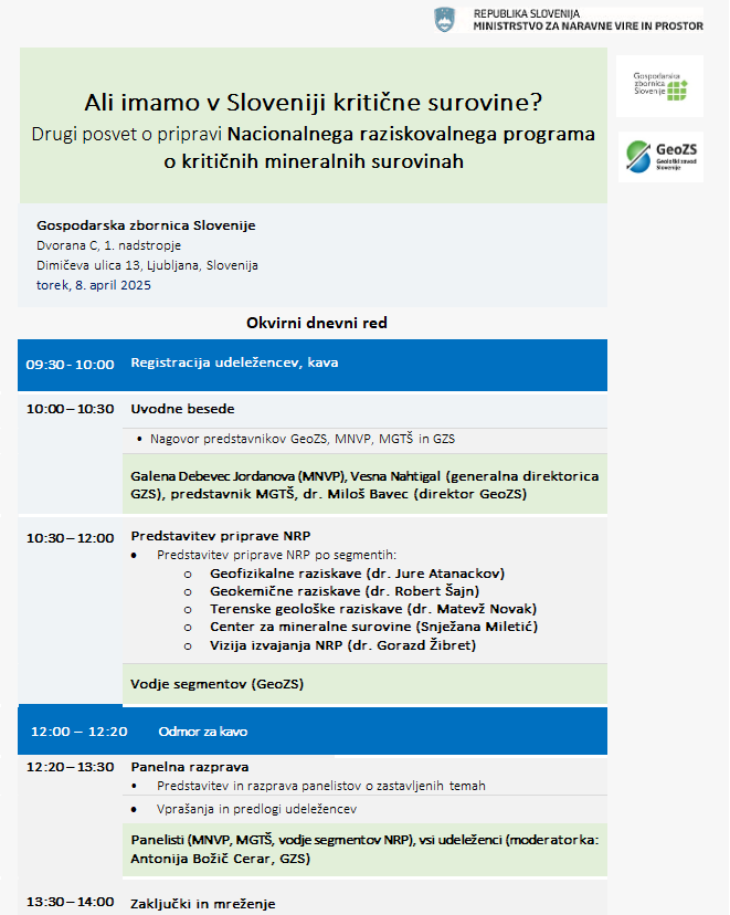 Vabilo: Ali imamo kritične surovine v Sloveniji? - 2. posvet o pripravi Nacionalnega raziskovalnega programa za kritične mineralne surovine
